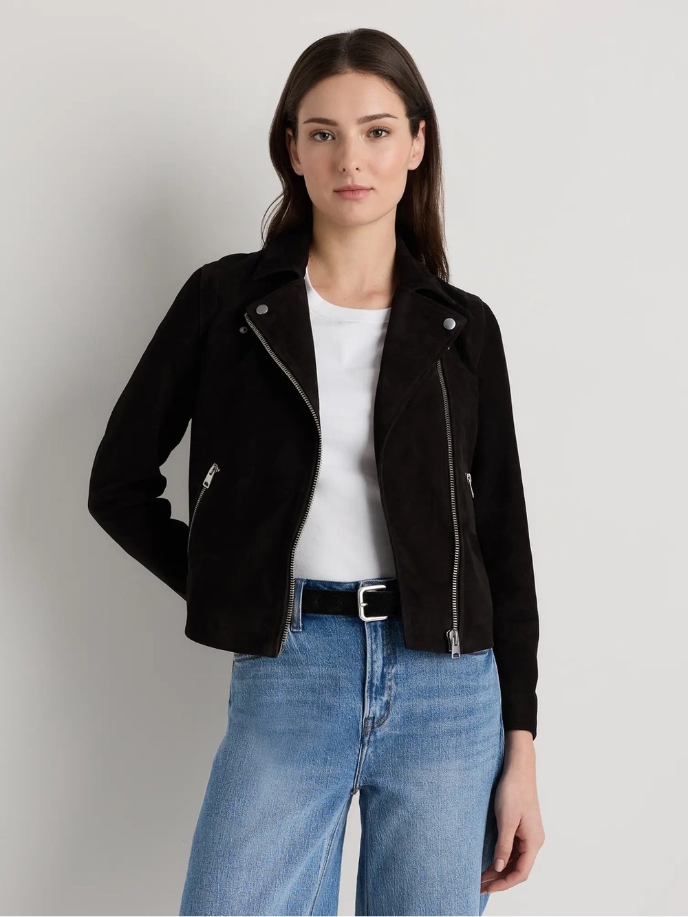 Quince NWT 100% Suede Leather Biker Jacket Charcoal Black Moto Medium M Coat